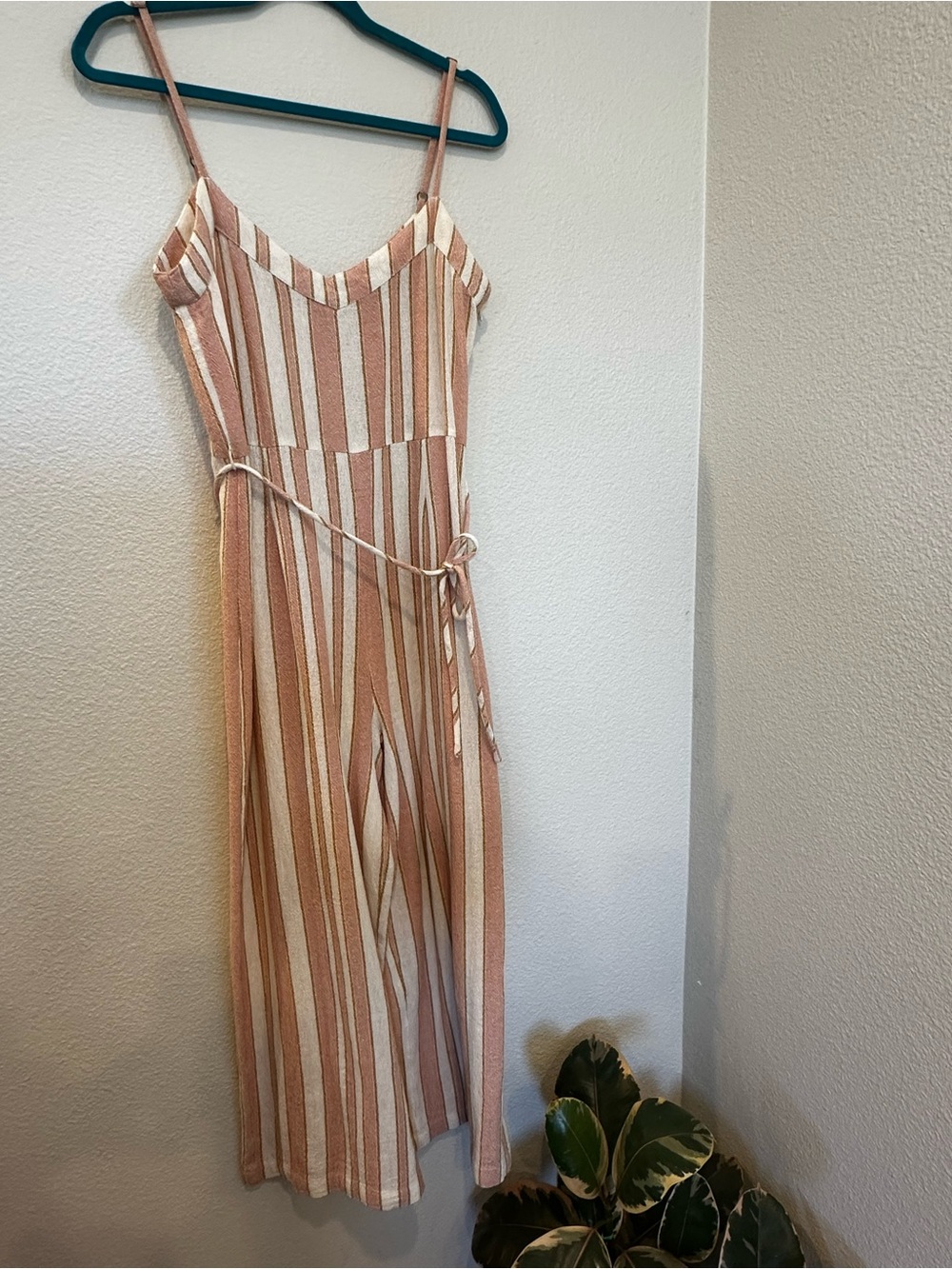 Rip Curl Striped Wide Leg Jumpsuit Pink Cream Gold Cotton Resort Romper
